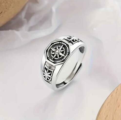 Bague compas vintage ajustable, bijou punk unisexe, accessoire de mode pour homme