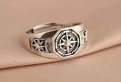 Bague compas vintage ajustable, bijou punk unisexe, accessoire de mode pour homme