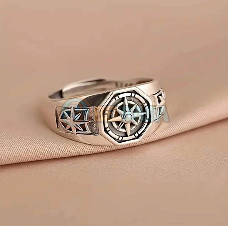 Bague compas vintage ajustable, bijou punk unisexe, accessoire de mode pour homme