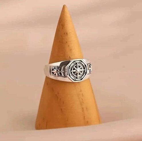 Bague compas vintage ajustable, bijou punk unisexe, accessoire de mode pour homme